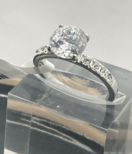 Jewellery Kingdom Ladies Solitaire Simulated Diamonds Stainless Steel Engagement Ring (Silver) - Jewelry Rings - British D'sire Main image