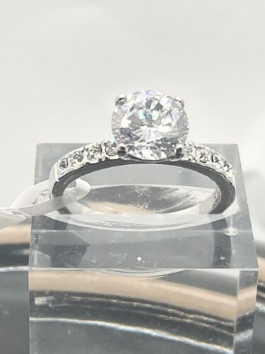 Jewellery Kingdom Ladies Solitaire Simulated Diamonds Stainless Steel Engagement Ring (Silver) Secondary image