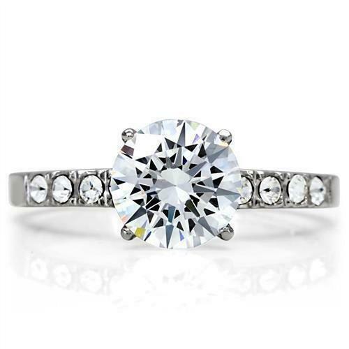 Jewellery Kingdom Ladies Solitaire Simulated Diamonds Stainless Steel Engagement Ring (Silver) - Jewelry Rings - British D'sire