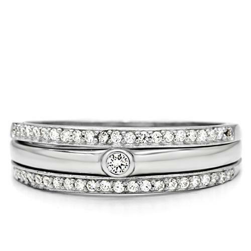 Jewellery Kingdom Ladies Solitaire Simulated Diamonds With Accents Illusion Band Ring (Silver) - Rings - British D'sire Main image