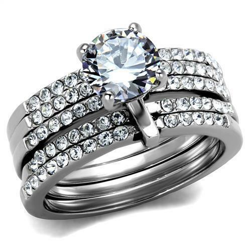 Jewellery Kingdom Ladies Solitaire Stainless Steel Cz 1.30 Carat 5pcs Wedding Engagement Ring Set - Jewelry Rings - British D'sire Main image