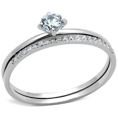 Jewellery Kingdom Ladies Solitaire Wedding Band Sterling Silver Cz 1/2 Carat Pretty Ring Set - Jewelry Rings - British D'sire Main image