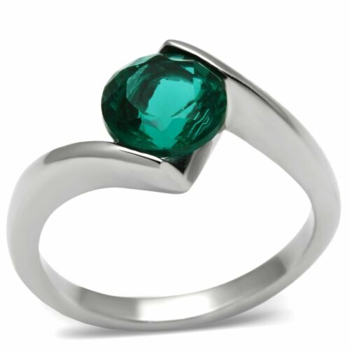 Jewellery Kingdom Ladies Solitaire Zircon 1.50 Carat Silver Stainless Steel Ring (Blue Green) - Jewelry Rings - British D'sire