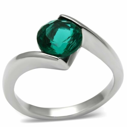 Jewellery Kingdom Ladies Solitaire Zircon 1.50 Carat Silver Stainless Steel Ring (Blue Green) - Jewelry Rings - British D'sire Main image