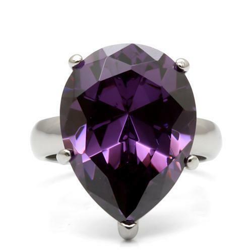 Jewellery Kingdom Ladies Sparkling Amethyst Pear Solitaire Stainless Steel Cocktail Ring Secondary image
