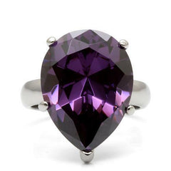 Jewellery Kingdom Ladies Sparkling Amethyst Pear Solitaire Stainless Steel Cocktail Ring - Rings - British D'sire