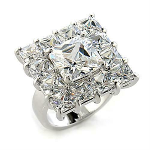 Jewellery Kingdom Ladies Square Ring Princess Cut Cz 10 Carat Silver Cocktail Statement Flat 0215 - Jewelry Rings - British D'sire Main image