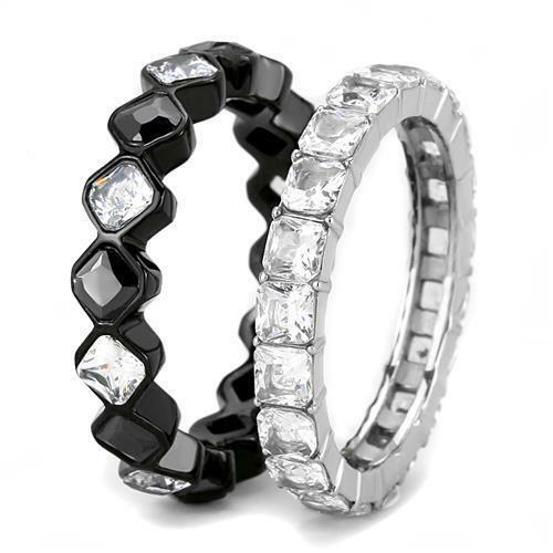 Jewellery Kingdom Ladies Stacking Band Cubic Zirconia Stainless Steel Princess Bezel Full Eternity Rings (Black) - Jewelry Rings - British D'sire