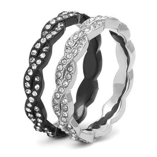 Jewellery Kingdom Ladies Stacking Bands 2pcs Stainless Steel Cz Wedding Eternity Rings (Black) - Jewelry Rings - British D'sire