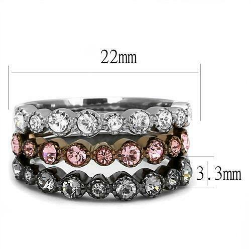 Jewellery Kingdom Ladies Stacking Bands Eternity Cubic Zirconia Stainless Steel Rings (Pink) Secondary image