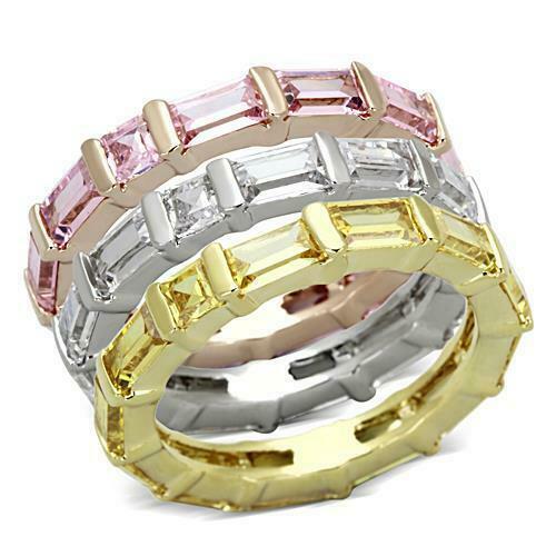 Jewellery Kingdom Ladies Stacking Bands Rose Gold Cz Emerald Cut Full Eternity Pink Citrine Secondary image