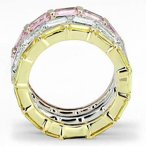 Jewellery Kingdom Ladies Stacking Bands Rose Gold Cz Emerald Cut Full Eternity Pink Citrine - Jewelry Rings - British D'sire Main image