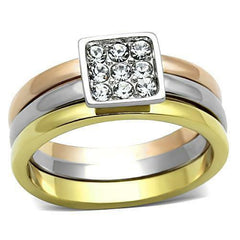 Jewellery Kingdom Ladies Stainless Steel Cz Wedding Engagement Set 3pcs Ring (Gold) - Jewelry Rings - British D'sire