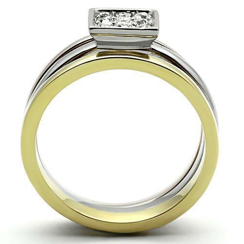 Jewellery Kingdom Ladies Stainless Steel Cz Wedding Engagement Set 3pcs Ring (Gold) - Jewelry Rings - British D'sire