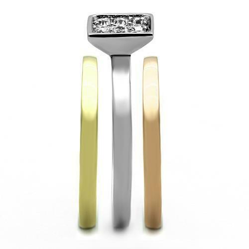 Jewellery Kingdom Ladies Stainless Steel Cz Wedding Engagement Set 3pcs Ring (Gold) - Jewelry Rings - British D'sire
