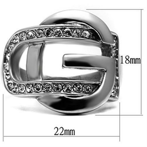 Jewellery Kingdom Ladies Stainless Steel Silver Buckle Ring Band With Simulated Diamonds Secondary image