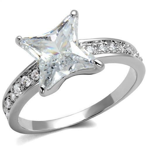 Jewellery Kingdom Ladies Star Cubic Zirconia Rhodium Sparkling Handmade 2CT Ring (Clear) - Jewelry Rings - British D'sire Main image
