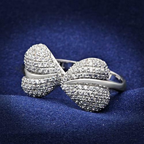 Jewellery Kingdom Ladies Sterling Cz Bow Micro Pave Puffed Pretty Sparkling Ring (Silver) - Jewelry Rings - British D'sire Main image