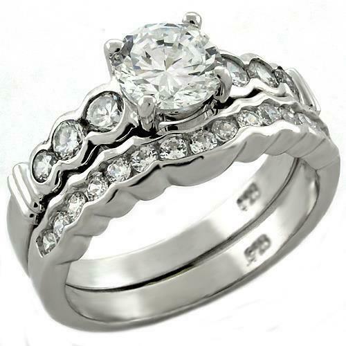 Jewellery Kingdom Ladies Sterling CZ Engagement Wedding Band Bezel Channel Ring Set (Silver) - Jewelry Rings - British D'sire Main image
