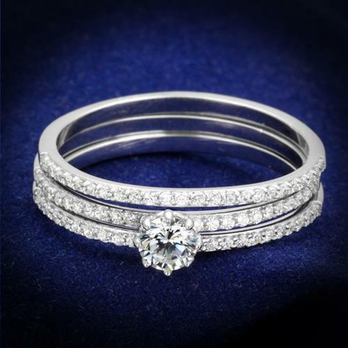 Jewellery Kingdom Ladies Sterling Silver 3pcs Engagement Wedding Bands 2 Carat Pave Ring Set - Jewelry Rings - British D'sire Main image