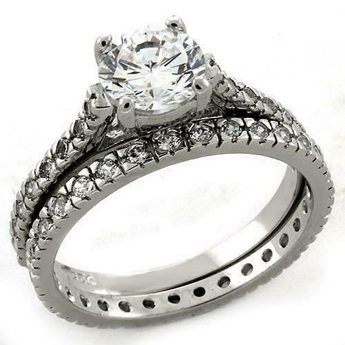 Jewellery Kingdom Ladies Sterling Silver Cz Engagement Weddding Band 2pcs 2 Carat Ring Set - Jewelry Rings - British D'sire Main image