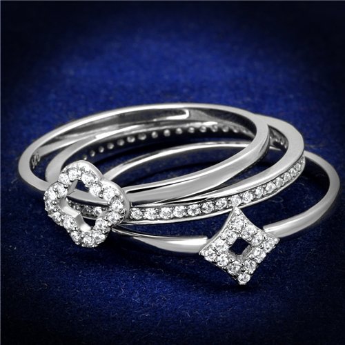 Jewellery Kingdom Ladies Sterling Silver Cz Engagement Wedding Band 3pcs Handmade Ring Set - Jewelry Rings - British D'sire Main image