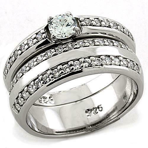Jewellery Kingdom Ladies Sterling Silver Engagement Wedding Band 2pc Stamped Ring Set - Jewelry Rings - British D'sire Main image