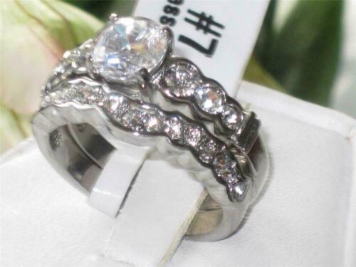 Jewellery Kingdom Ladies Sterling Silver Engagement Wedding Band Bezel 2pcs Stamped Ring Set - Jewelry Rings - British D'sire Main image