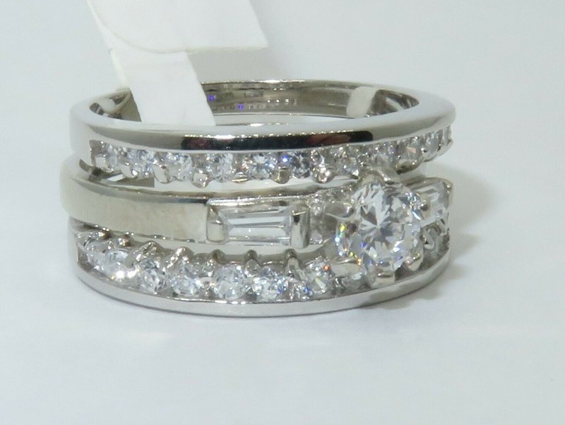 Jewellery Kingdom Ladies Sterling Silver Engagement Wedding Bands 3pcs Solitaire Ring Set - Jewelry Rings - British D'sire