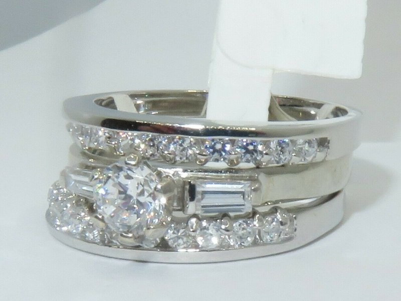 Jewellery Kingdom Ladies Sterling Silver Engagement Wedding Bands 3pcs Solitaire Ring Set - Jewelry Rings - British D'sire