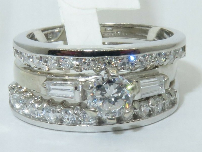 Jewellery Kingdom Ladies Sterling Silver Engagement Wedding Bands 3pcs Solitaire Ring Set - Jewelry Rings - British D'sire