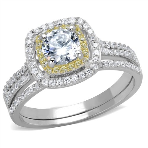 Jewellery Kingdom Ladies Sterling Silver Gold Cz Engagement Band 1.80ct 18kt Ring Set - Jewelry Rings - British D'sire