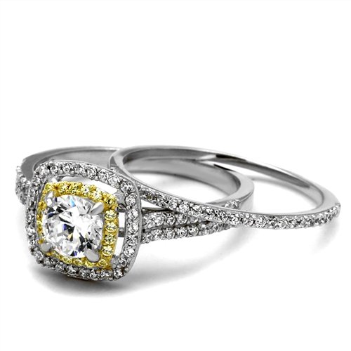 Jewellery Kingdom Ladies Sterling Silver Gold Cz Engagement Band 1.80ct 18kt Ring Set - Jewelry Rings - British D'sire