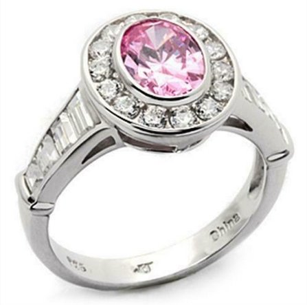 Jewellery Kingdom Ladies Sterling Silver Oval Baguettes Bezel Sapphire Stamped Ring (Pink) - Jewelry Rings - British D'sire Main image