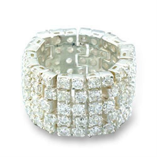 Jewellery Kingdom Ladies Sterling Silver Simulated Diamonds Stamped Band Eternity Wide Ring - Jewelry Rings - British D'sire Main image