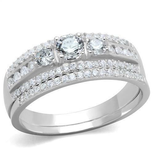 Jewellery Kingdom Ladies Sterling Silver Wedding Engagement Band Set Ring (Silver) - Engagement Rings - British D'sire Main image