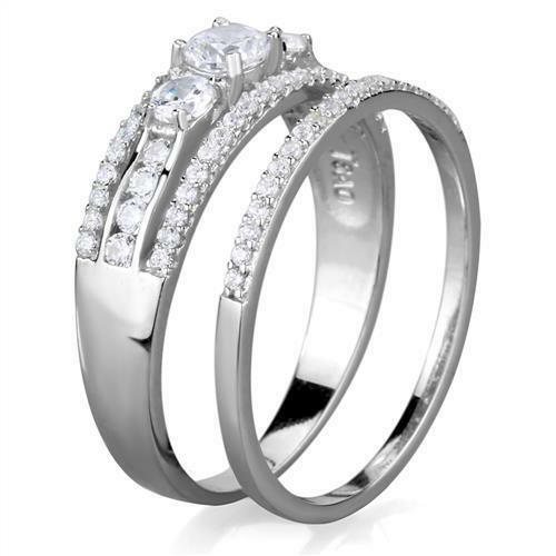Jewellery Kingdom Ladies Sterling Silver Wedding Engagement Band Set Ring (Silver) - Engagement Rings - British D'sire