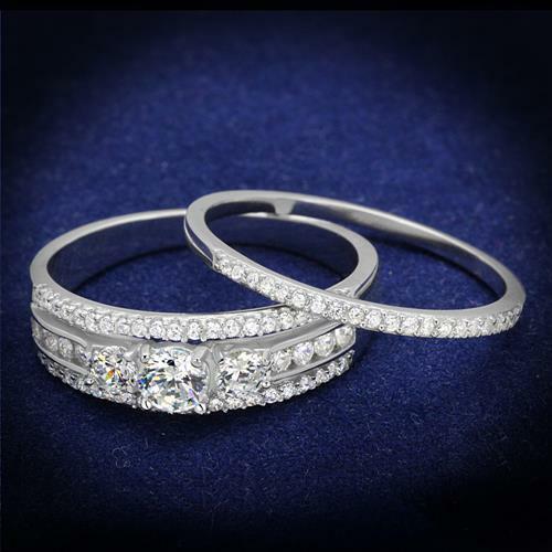 Jewellery Kingdom Ladies Sterling Silver Wedding Engagement Band Set Ring Secondary image