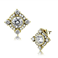 Jewellery Kingdom Ladies Stud Studs Cubic Zirconia Two Tone Gold Stainless Steel Earrings - Earrings - British D'sire