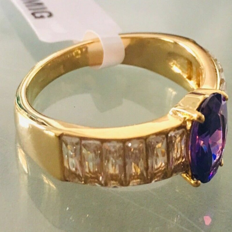 Jewellery Kingdom Ladies Tanzanite Gold Emerald Cubic Zirconia Steel Ring (Purple) Secondary image
