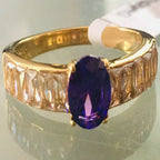 Jewellery Kingdom Ladies Tanzanite Gold Emerald Cubic Zirconia Steel Ring (Purple) - Rings - British D'sire