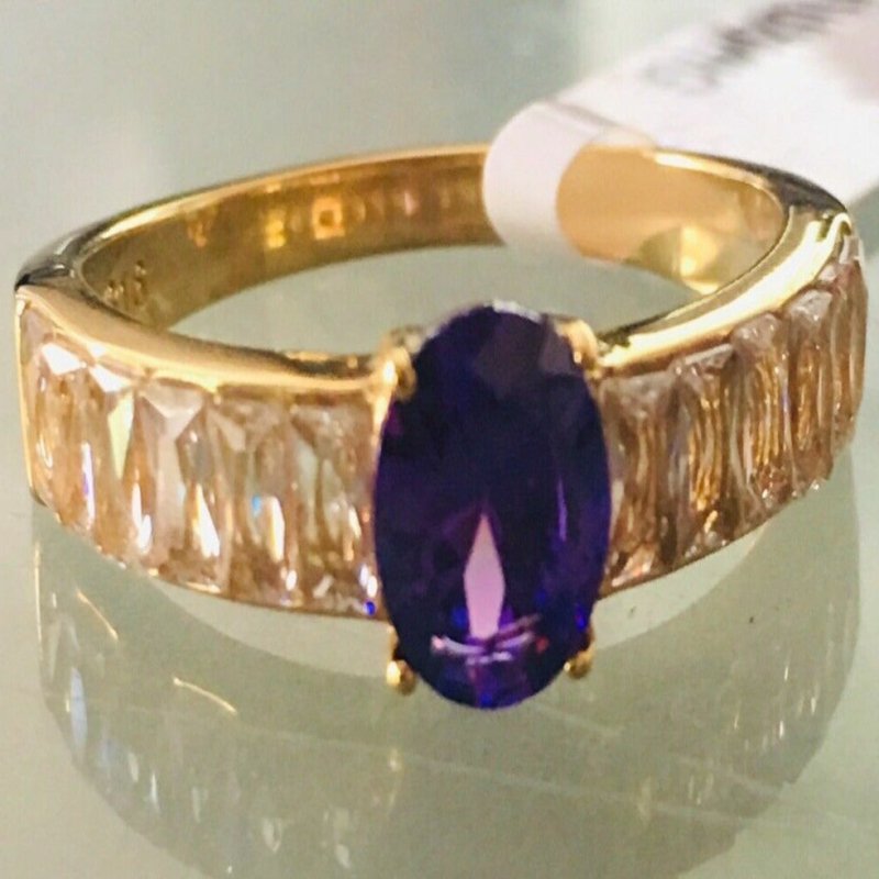 Jewellery Kingdom Ladies Tanzanite Gold Emerald Cubic Zirconia Steel Ring (Purple) - Rings - British D'sire