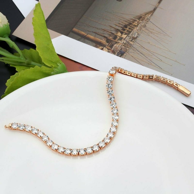 Jewellery Kingdom Ladies Tennis 18kt Cubic Zirconia 7inch Rose Gold Electroplated Bracelet - Bracelets & Bangles - British D'sire