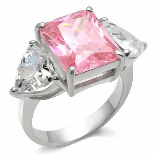 Jewellery Kingdom Ladies Three Pink Heart Stone Emerald Cut 8 Carat Sterling Silver Ring - Jewelry Rings - British D'sire Main image