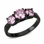 Jewellery Kingdom Ladies Three Pink Stone Cubic Zirconia Anniversary Steel Ring (Black) - Jewelry Rings - British D'sire