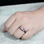 Jewellery Kingdom Ladies Three Pink Stone Cubic Zirconia Anniversary Steel Ring (Black) - Jewelry Rings - British D'sire