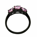 Jewellery Kingdom Ladies Three Pink Stone Cubic Zirconia Anniversary Steel Ring (Black) - Jewelry Rings - British D'sire