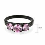 Jewellery Kingdom Ladies Three Pink Stone Cubic Zirconia Anniversary Steel Ring (Black) - Jewelry Rings - British D'sire