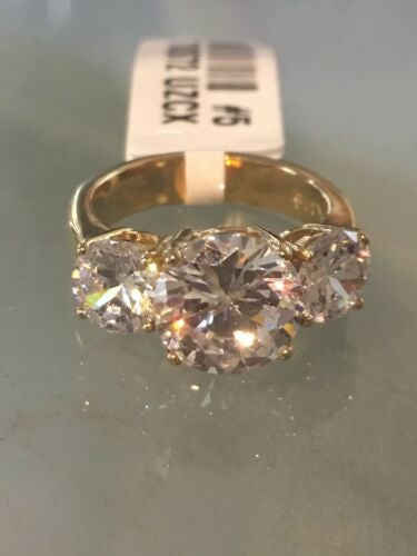 Jewellery Kingdom Ladies Three Stone 18KT Cubic Zirconia Steel Ring (Gold) - Jewelry Rings - British D'sire Main image