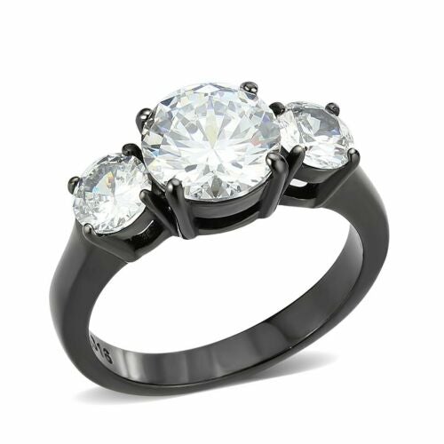 Jewellery Kingdom Ladies Three Stone Anniversary Cubic Zirconia Ring (Black) - Rings - British D'sire Main image